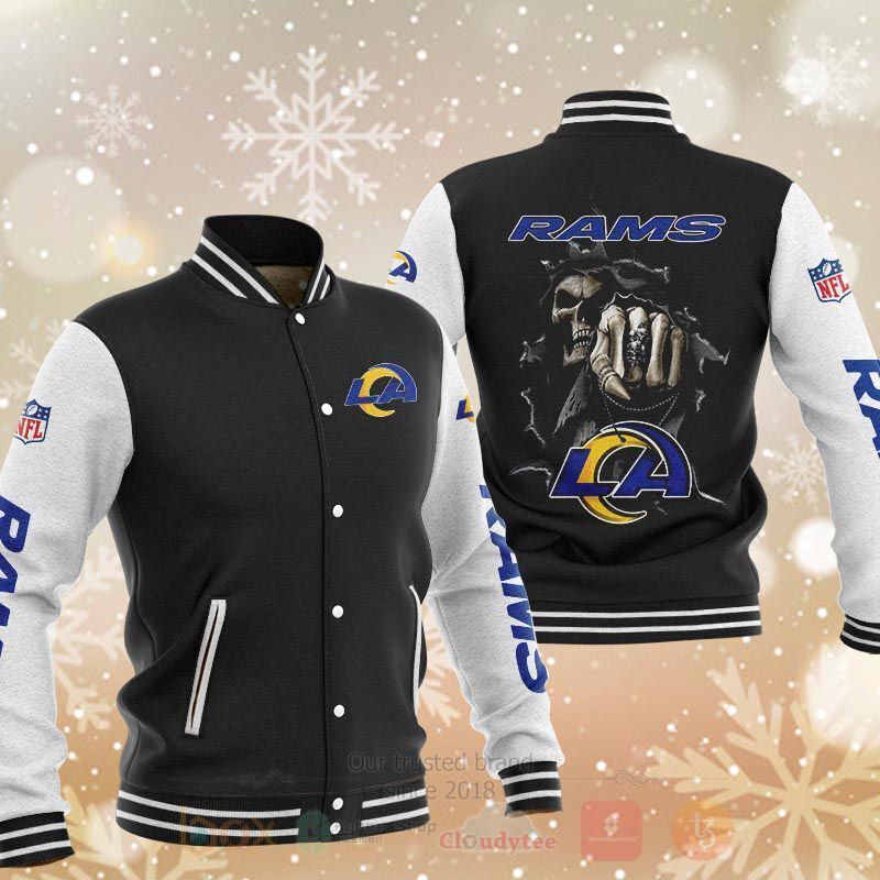 NFL Los Angeles Rams Rugby Death Skull Black Baseball Jacket NFL Los Angeles Rams Rugby Death Skull Black Baseball Jacket