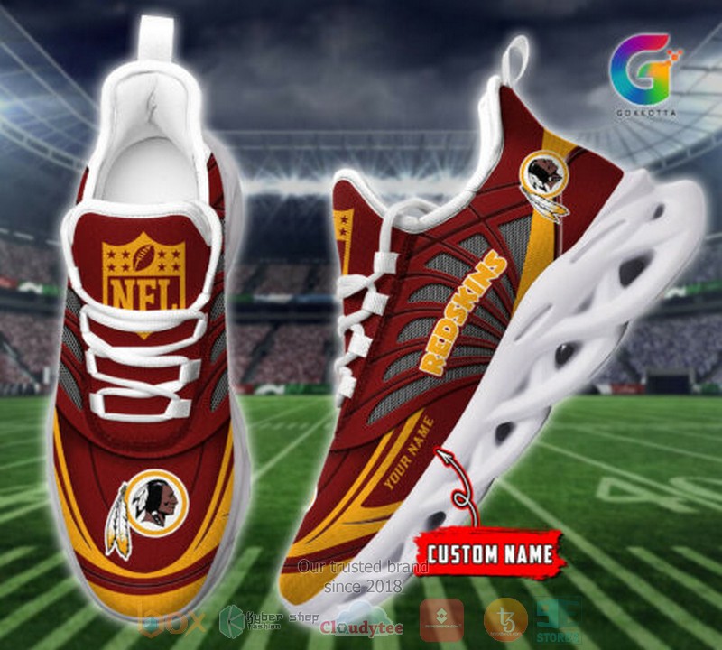 NFL Washington Redskins Custom Name Brown Golden Max Soul Shoes NFL Washington Redskins Custom Name Brown Golden Max Soul Shoes