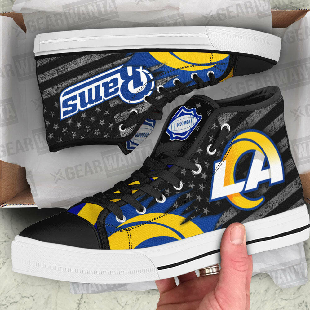NFL Los Angeles Rams Custom American Flag High Top Shoes NFL Los Angeles Rams Custom American Flag High Top Shoes