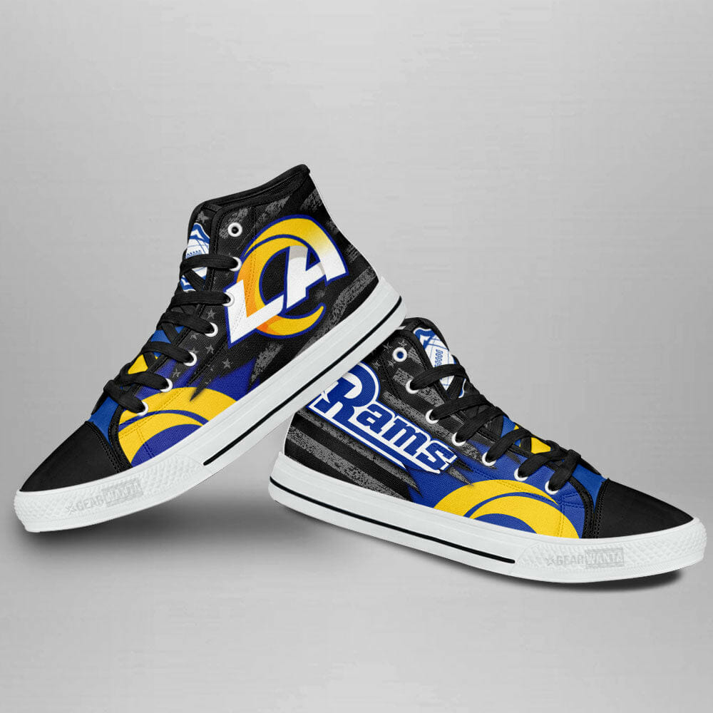 NFL Los Angeles Rams Custom American Flag High Top Shoes NFL Los Angeles Rams Custom American Flag High Top Shoes
