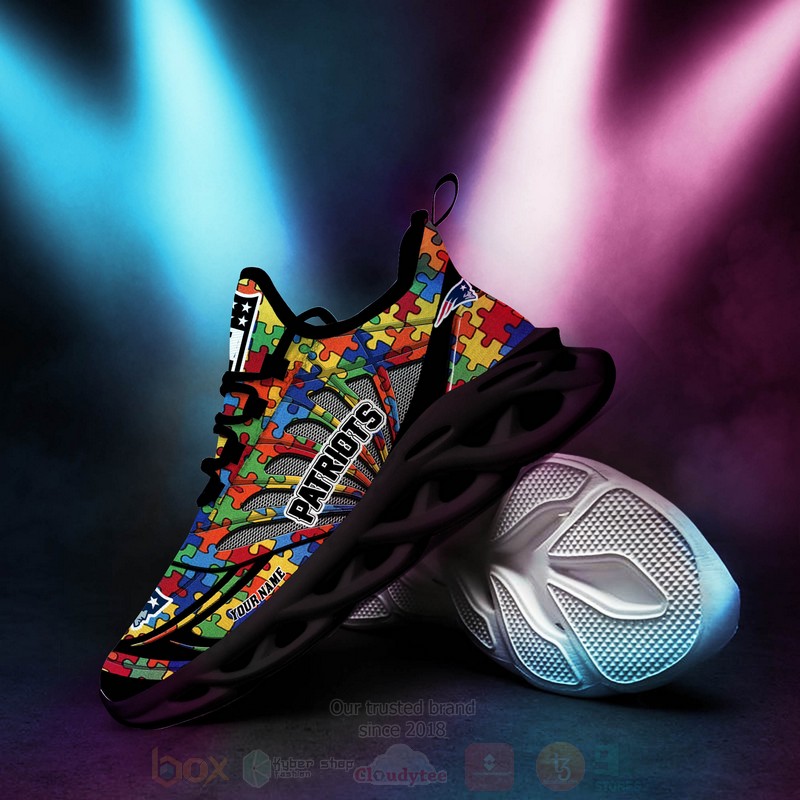 NFL New England Patriots Custom Name Autism Puzzle Max Soul Shoes NFL New England Patriots Custom Name Autism Puzzle Max Soul Shoes