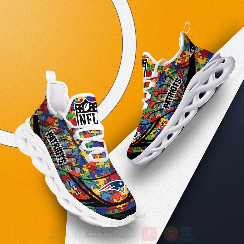 NFL New England Patriots Custom Name Autism Puzzle Max Soul Shoes NFL New England Patriots Custom Name Autism Puzzle Max Soul Shoes