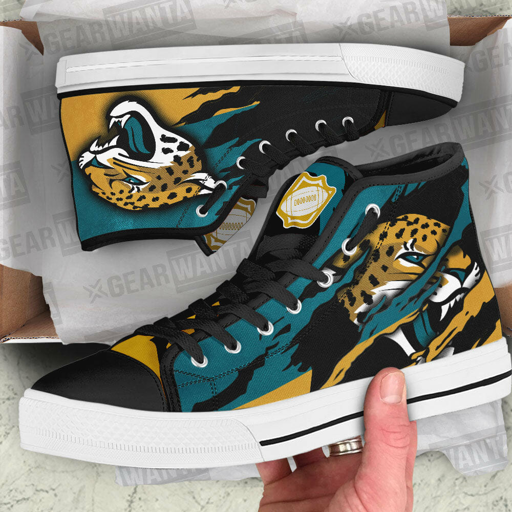 NFL Jacksonville Jaguars Black Teal High Top Shoes NFL Jacksonville Jaguars Black Teal High Top Shoes