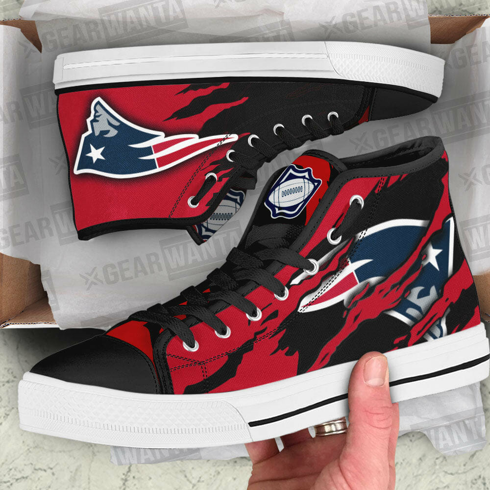 NFL New England Patriots Red Black Scratch High Top Shoes
