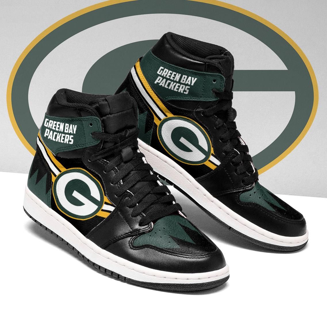 NFL Green Bay Packers Green Black Air Jordan 1 High Sneakers NFL Green Bay Packers Green Black Air Jordan 1 High Sneakers