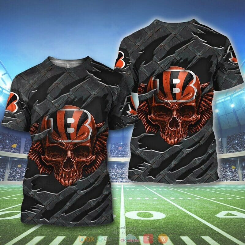 NFL Cincinnati Bengals Orange Skull Black T-Shirt NFL Cincinnati Bengals Orange Skull Black T-Shirt