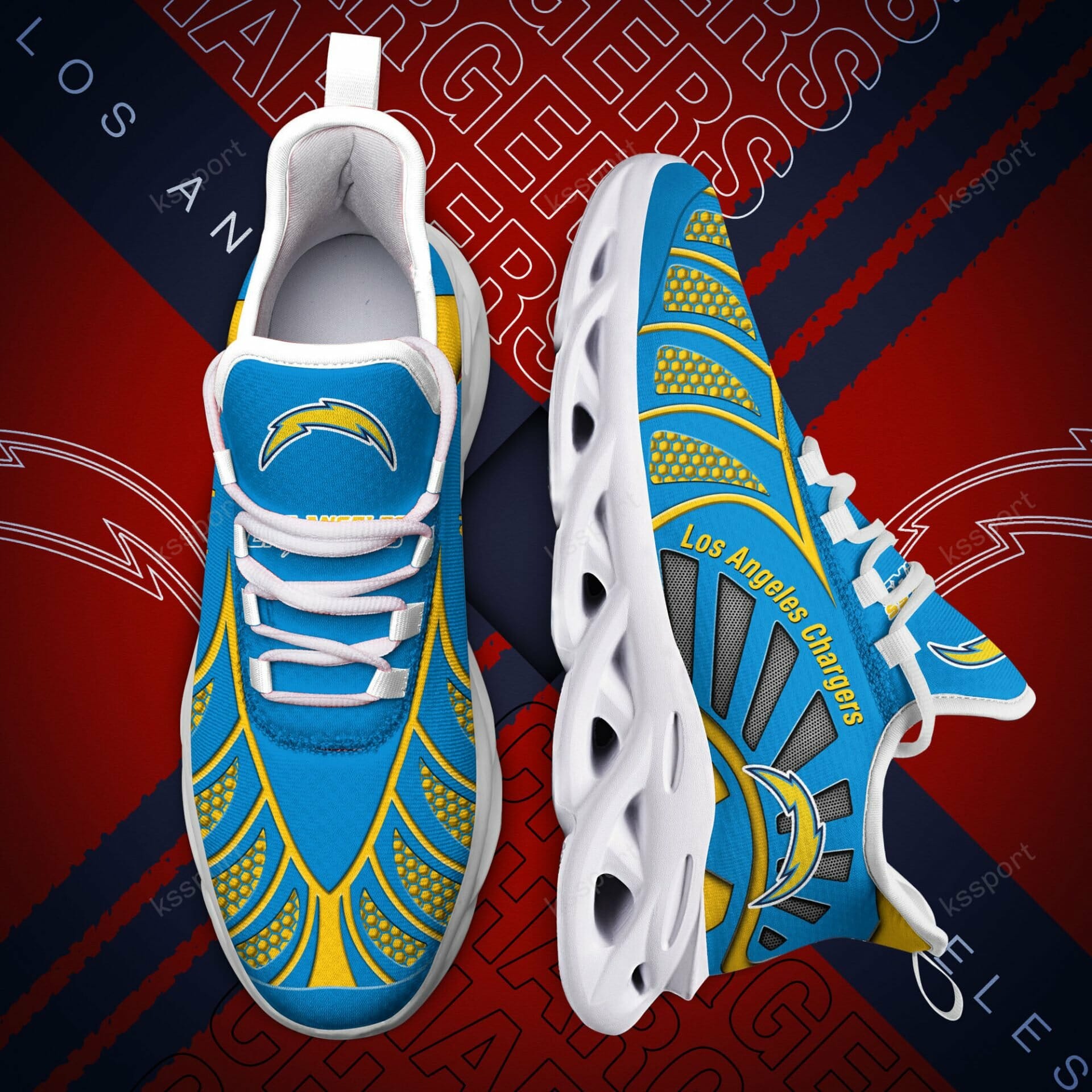 NFL Los Angeles Chargers Powder Blue Gold Max Soul Shoes V3 NFL Los Angeles Chargers Powder Blue Gold Max Soul Shoes V3
