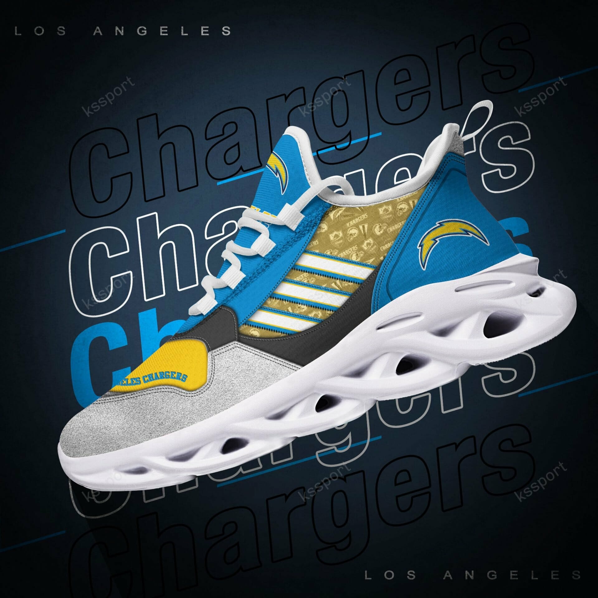 NFL Los Angeles Chargers Powder Blue Gold Max Soul Shoes V2 NFL Los Angeles Chargers Powder Blue Gold Max Soul Shoes V2