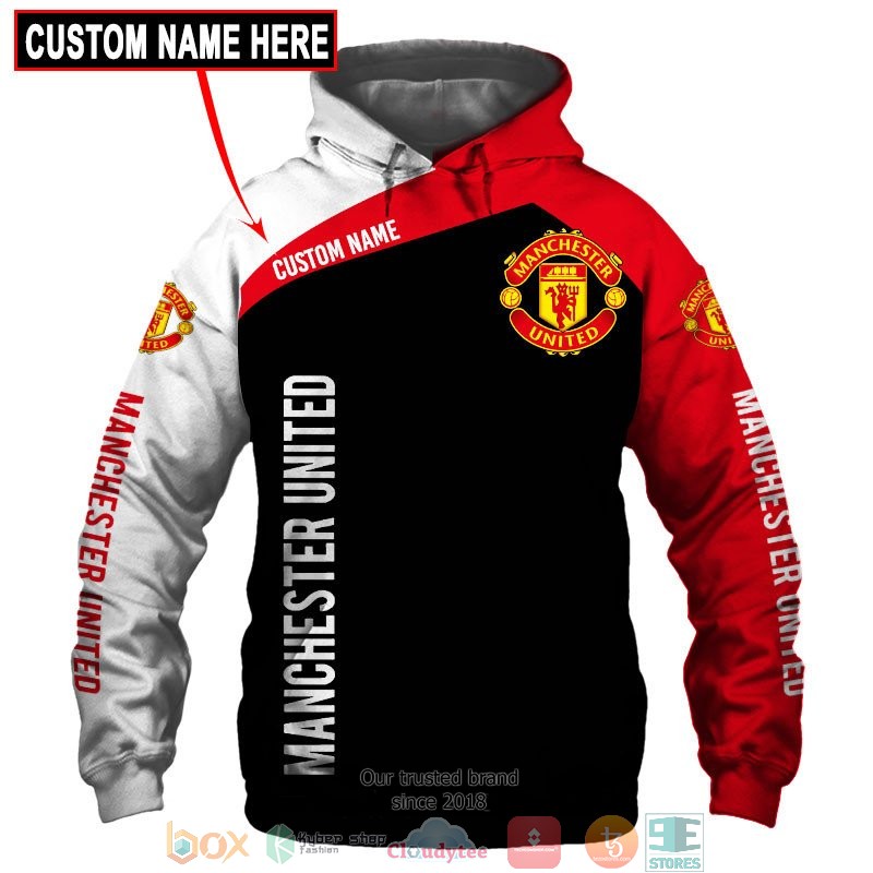Manchester United Custom Name Black Red Pullover Hoodie V7 Manchester United Custom Name Black Red Pullover Hoodie V7