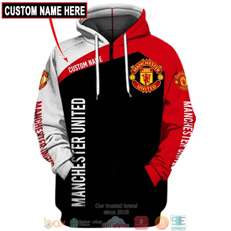 Manchester United Custom Name Black Red Zip Up Hoodie V7 Manchester United Custom Name Black Red Zip Up Hoodie V7