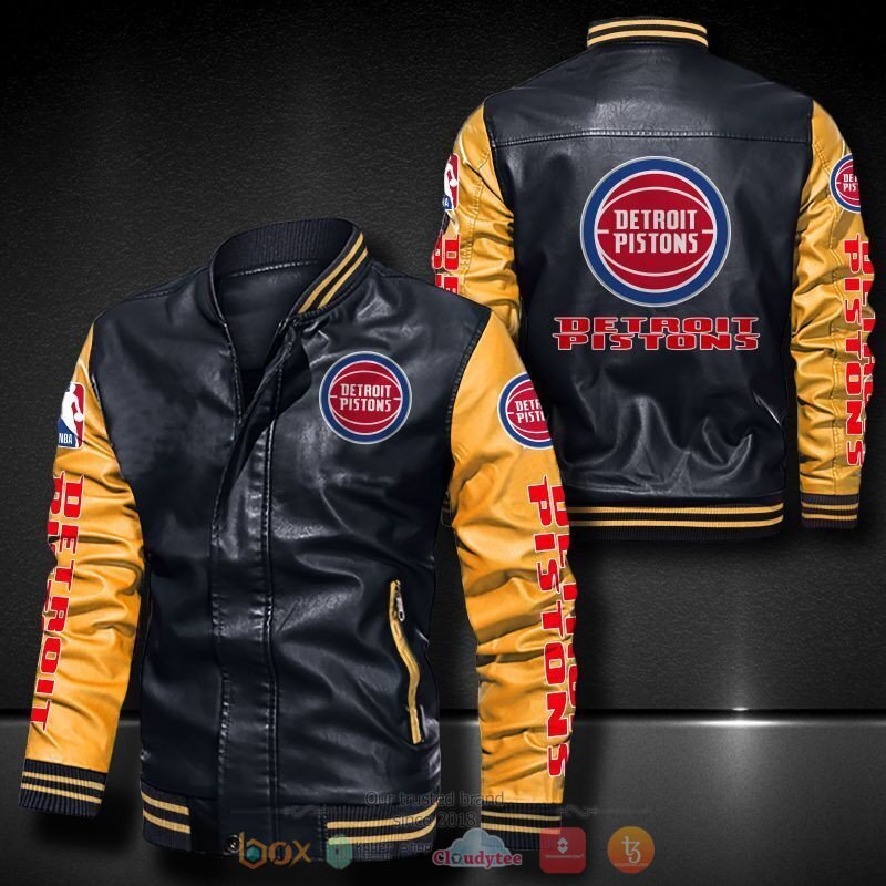 NBA Detroit Pistons Black Yellow Leather Bomber Jacket NBA Detroit Pistons Black Yellow Leather Bomber Jacket