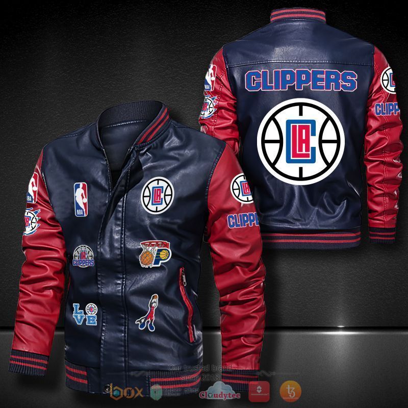 NBA Los Angeles Clippers Navy Blue Red Logo Team Leather Bomber Jacket NBA Los Angeles Clippers Navy Blue Red Logo Team Leather Bomber Jacket