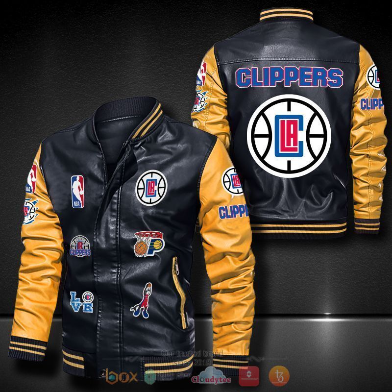 NBA Los Angeles Clippers Black Yellow Logo Team Leather Bomber Jacket NBA Los Angeles Clippers Black Yellow Logo Team Leather Bomber Jacket