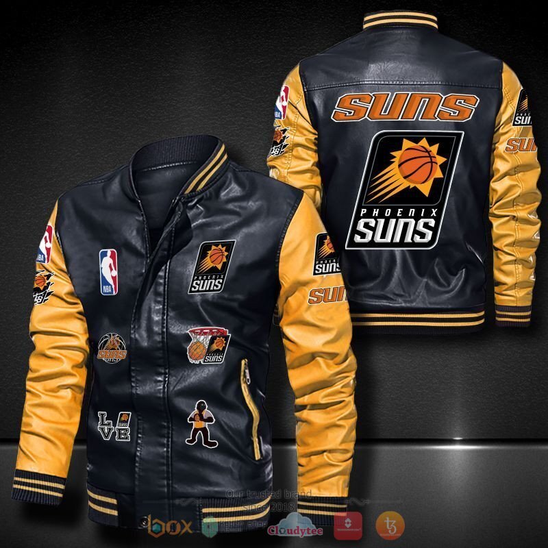 NBA Phoenix Suns Black Yellow Leather Bomber Jacket NBA Phoenix Suns Black Yellow Leather Bomber Jacket