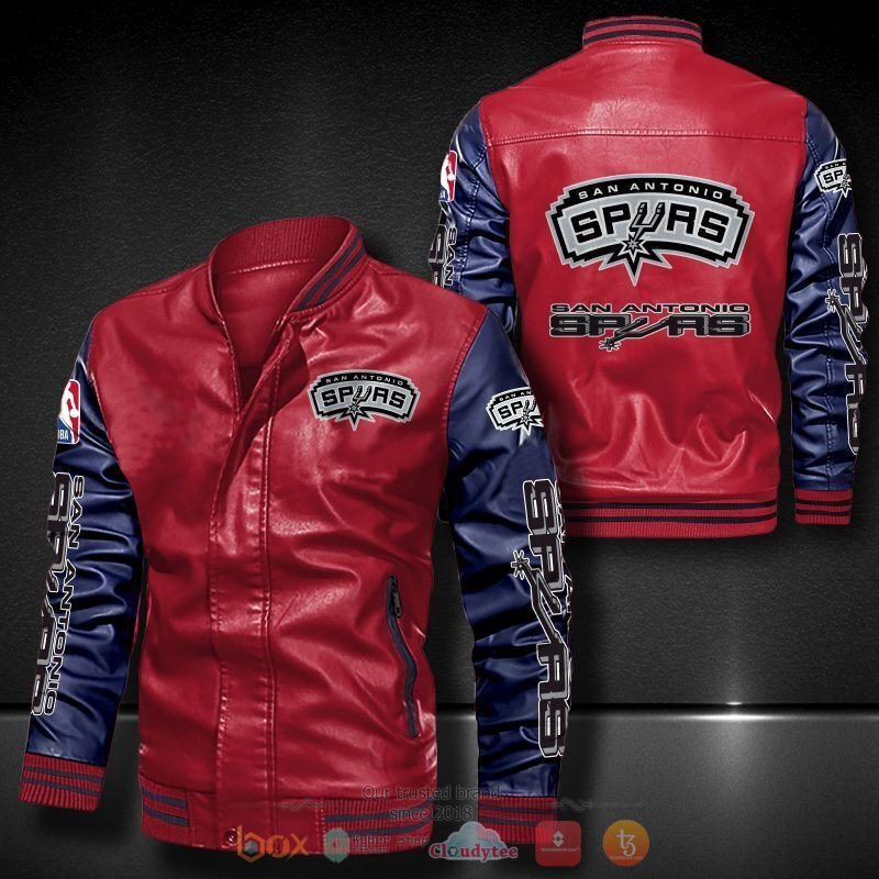 NBA San Antonio Spurs Red Navy Logo Team Leather Bomber Jacket NBA San Antonio Spurs Red Navy Logo Team Leather Bomber Jacket