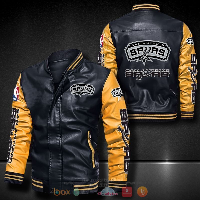 NBA San Antonio Spurs Black Yellow Leather Bomber Jacket NBA San Antonio Spurs Black Yellow Leather Bomber Jacket