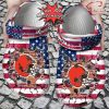 NFL Cleveland Browns Custom Name USA Flag Breaking Wall Crocs