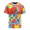 NFL Cleveland Browns Custom Name Number Puzzle Autism Awareness T-Shirt
