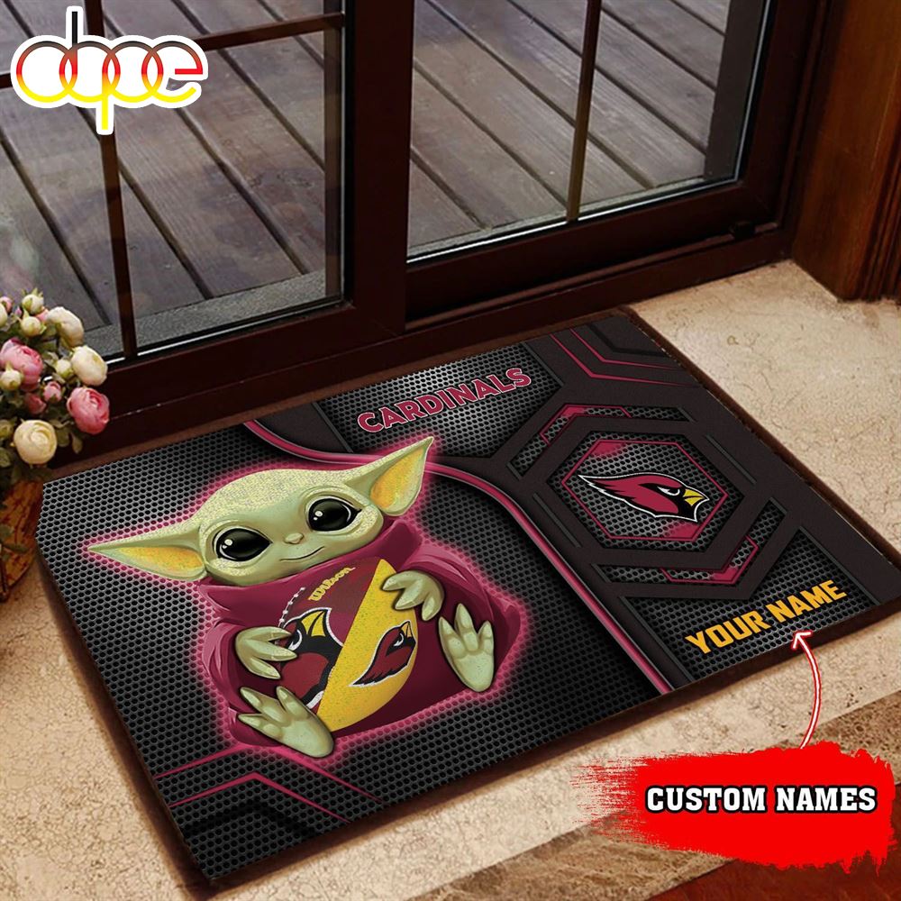 NFL Arizona Cardinals Custom Name Baby Yoda Rubber Doormat