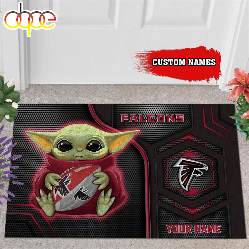 NFL Atlanta Falcons Custom Name Baby Yoda Rubber Doormat NFL Atlanta Falcons Custom Name Baby Yoda Rubber Doormat