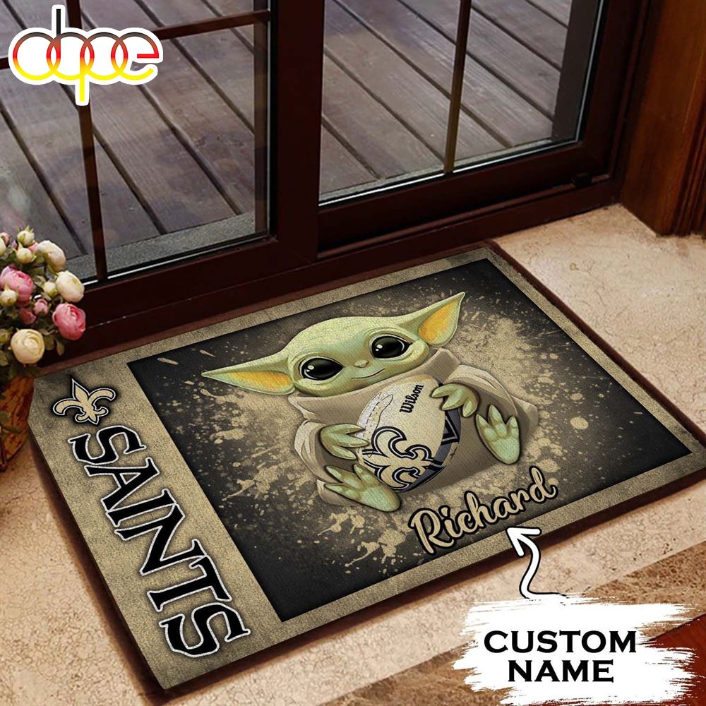 NFL New Orleans Saints Custom Name Baby Yoda Rubber Doormat