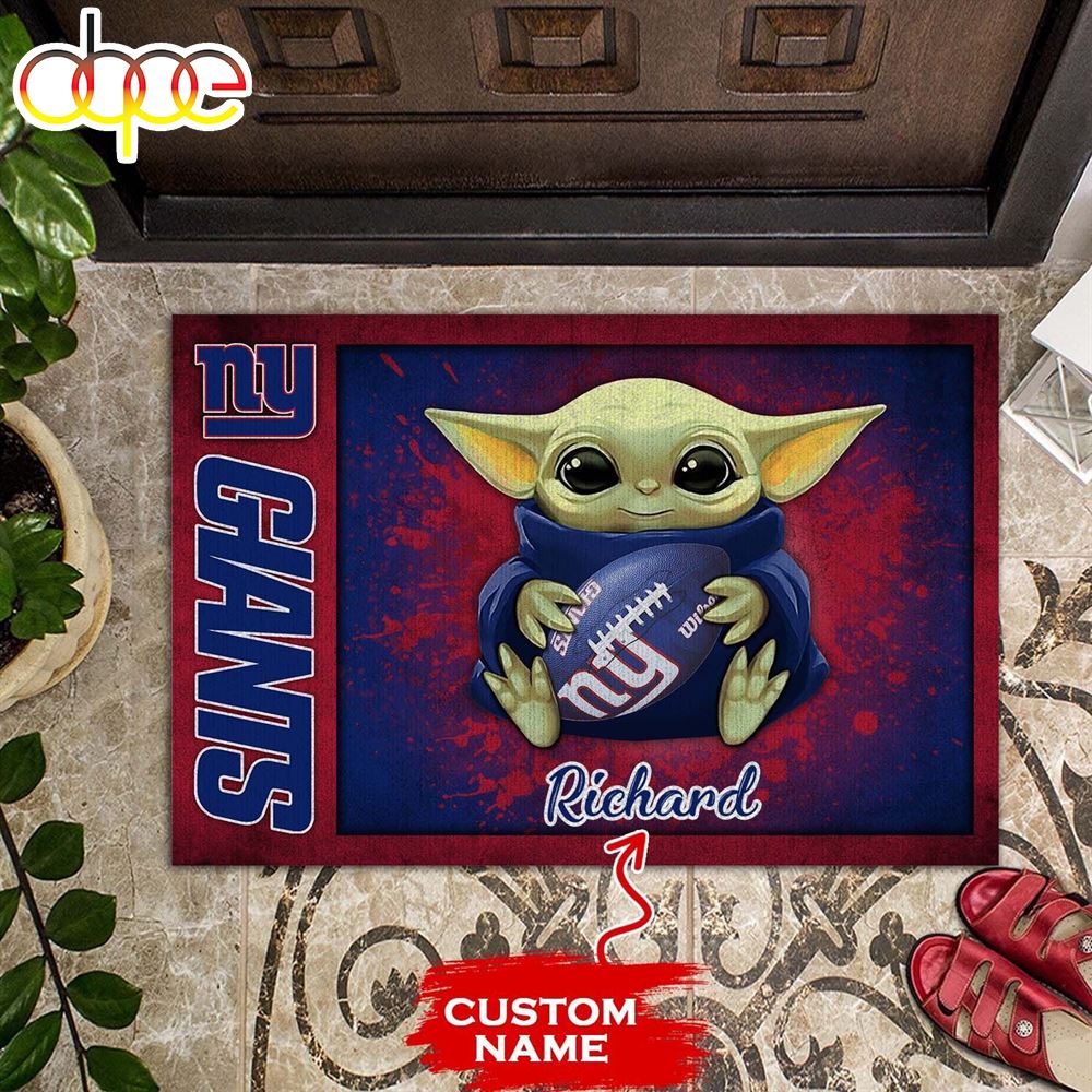 NFL New York Giants Custom Name Baby Yoda Rubber Doormat NFL New York Giants Custom Name Baby Yoda Rubber Doormat