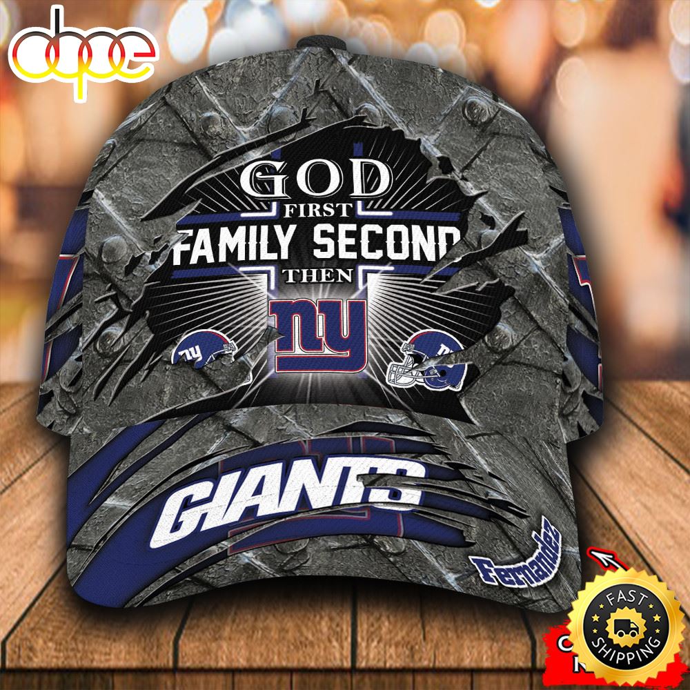 NFL New York Giants Custom Name God First Family Classic Cap NFL New York Giants Custom Name God First Family Classic Cap