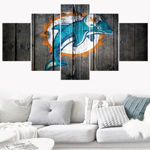 NFL Miami Dolphins Wood 5 Panel Canvas