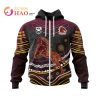 NRL Brisbane Broncos Custom Name Number Indigenous Mascot Zip Up Hoodie