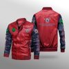 NRL Manly Warringah Sea Eagles Red Navy Blue Leather Bomber Jacket