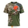 NFL Cleveland Browns Custom Name Number Green Camo US Military T-Shirt