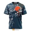 NFL Cleveland Browns Custom Name Number Navy Skull Camo Veteran T-Shirt