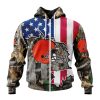 NFL Cleveland Browns Custom Name Number USA Flag Camo Zip Up Hoodie