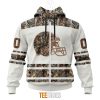 NFL Cleveland Browns Custom Name Number White Camo Hunting Zip Up Hoodie