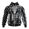NFL Las Vegas Raiders Custom Name Number Classic Grunge American Flag Zip Up Hoodie