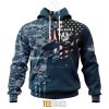 NFL Las Vegas Raiders Custom Name Number Navy Skull Camo Veteran Pullover Hoodie