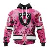 NFL Las Vegas Raiders Custom Name Number Pink Breast Cancer Pullover Hoodie