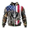 NFL Las Vegas Raiders Custom Name Number USA Flag Camo Realtree Zip Up Hoodie