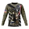 NFL Las Vegas Raiders Custom Name Number Veterans Kneeling Soldier Sweatshirt