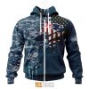 NFL New England Patriots Custom Name Number Navy Skull Camo Veteran Zip Up Hoodie