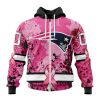 NFL New England Patriots Custom Name Number Pink Breast Cancer Zip Up Hoodie