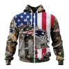NFL New England Patriots Custom Name Number USA Flag Camo Realtree Zip Up Hoodie