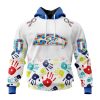 NFL Seattle Seahawks Custom Name Number Autism Awareness Hands Pullover Hoodie