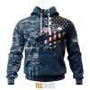 NFL Seattle Seahawks Custom Name Number Navy Skull Camo Veteran Pullover Hoodie