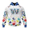 NFL Washington Commanders Custom Name Number Autism Awareness Hands Pullover Hoodie