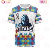 NRL Gold Coast Titans Custom Name Number Autism Awareness T-Shirt