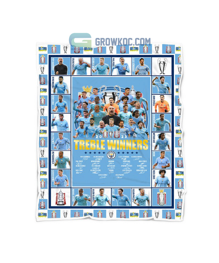 Manchester City The Treble Winners 2023 Fleece Blanket