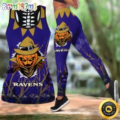 NFL Baltimore Ravens Pumpkin Halloween Hollow Tank Top and Leggings