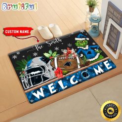 NFL Carolina Panthers Custom Name Grinch Christmas Edition Rubber Doormat