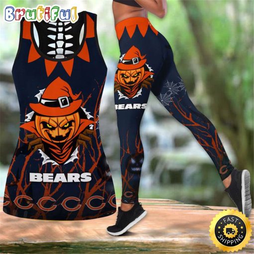 NFL Chicago Bears Pumpkin Halloween Hollow Tank Top and Leggings